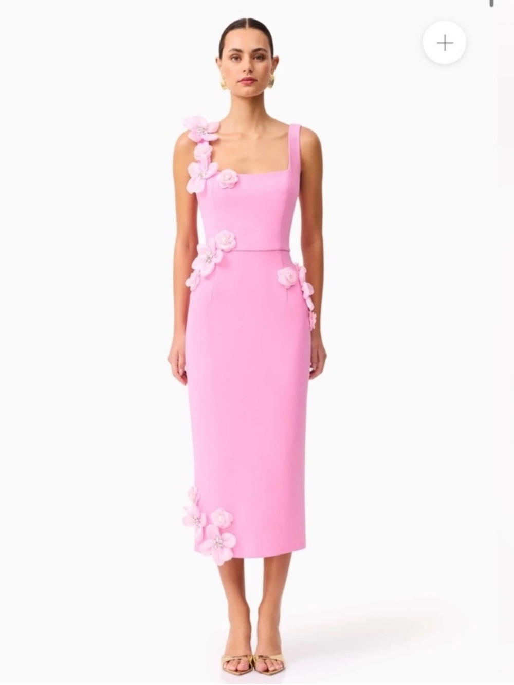elliatt chantelle pink 3d floral applique fitted midi spring dress size XS NEW